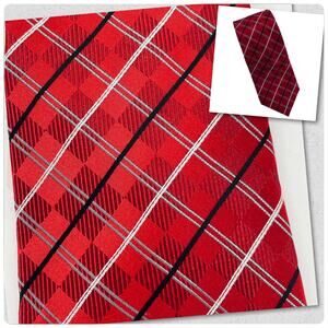 Croft & Barrow Red Diagonal Striped Window Pane Classic Silk Tie Men NWT
